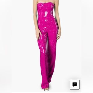 Dress The Population Andy Sequin Strapless Jumpsuit Hot Pink NWT